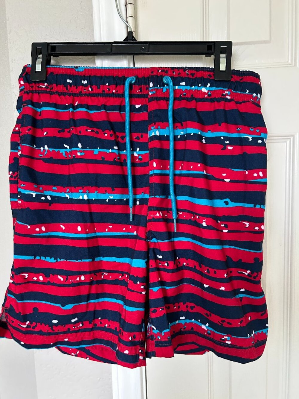 George Men's Swim Trunks - Red, Navy & Lt. Blue Striped - Small (28-30)
